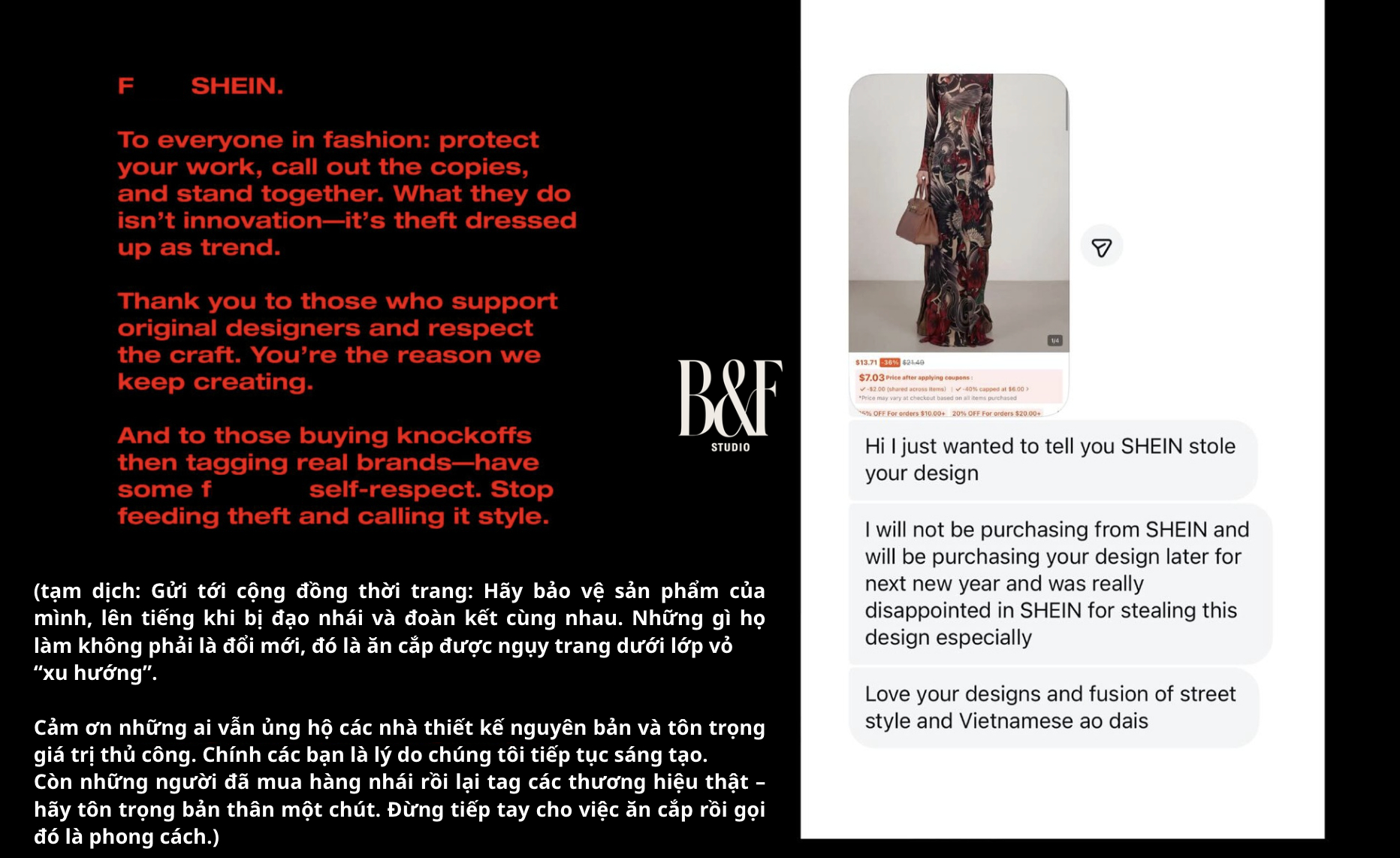 Bức xúc: Brand Việt lên án SHEIN ăn cắp thiết kế áo dài hình xăm nổi tiếng,
