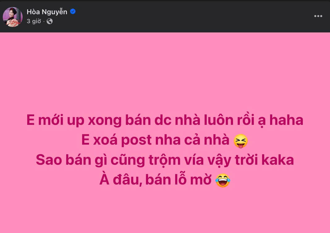 Sau khi bán được căn hộ thì Hoà Minzy thông báo xoá bài rao bán