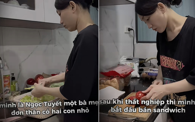 Ngọc Tuyết giới thiệu bản thân là mẹ đơn thân, đang làm thêm nhiều công việc cùng một lúc để kiếm tiền nuổi 2 con. Ảnh cut từ clip