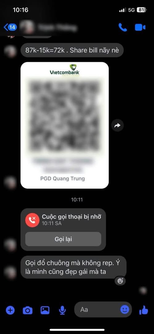 Gửi mã QR để cô gái chuyển khoản.. 