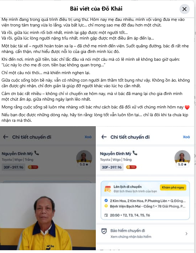 Bài viết của Khải được chia sẻ lên mạng xã hội khiến nhiều người xúc động