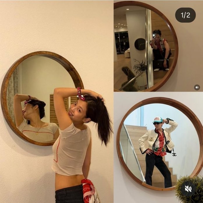 Jennie và G-Dragon dính nghi vấn sống cùng ở 1 căn phòng trong thời gian lưu trú tại Mỹ mới đây. Nghi vấn xuất phát từ chi tiết chiếc gương treo trên tường giống nhau trong những bức hình chụp của 2 idol. Ảnh: Koreaboo