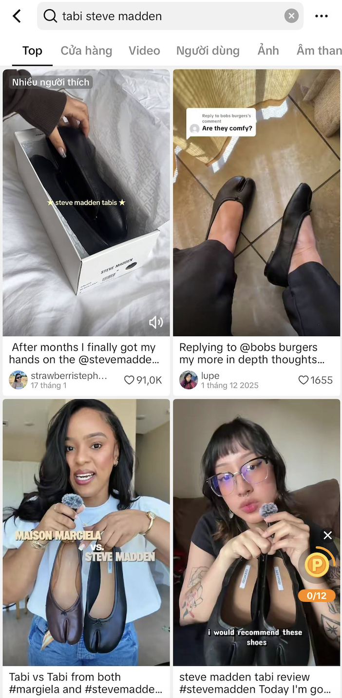 Giày Tabi của Steve Madden được yêu thích với nhiều review trên TikTok, thậm chí so sánh với Maison Margiela.