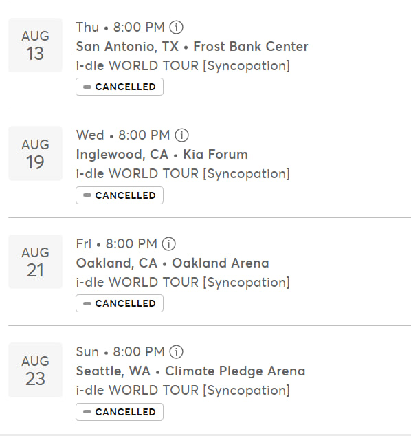 Các concert của i-dle tại Bắc Mỹ đã bị hủy bỏ hoàn toàn (Ảnh chụp màn hình)
