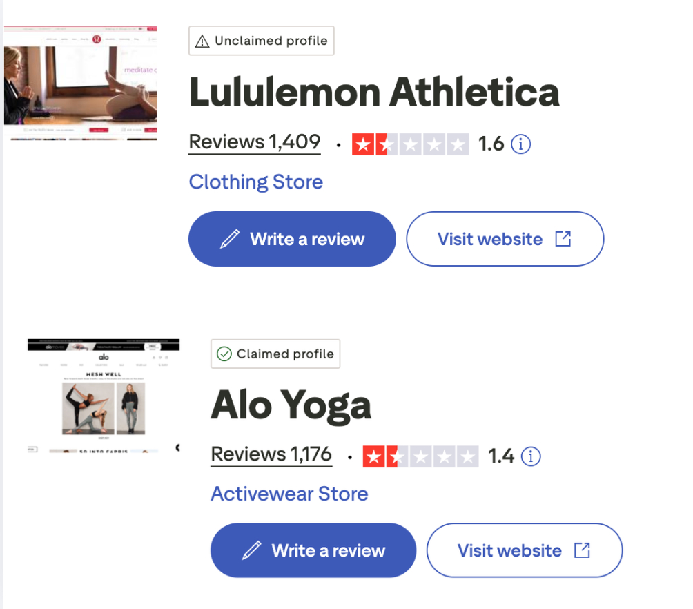  Cả hai thương hiệu đều nhận đánh giá khá kém trên Trustpilot.