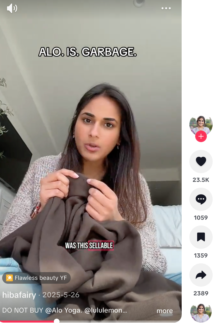   Video kết thúc bằng lời kêu gọi mạnh mẽ: “DO NOT BUY @Alo Yoga. @lululemon I know you can treat me better