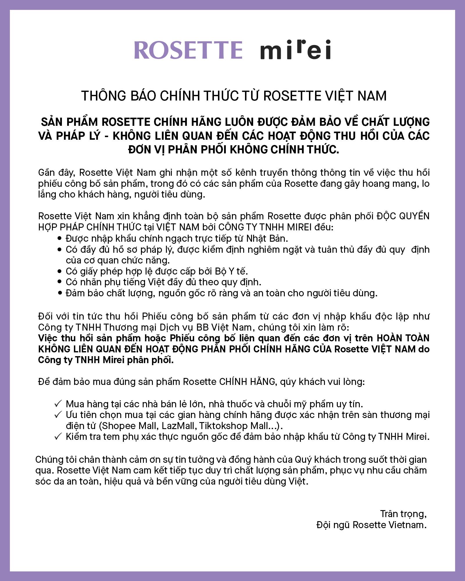 Thông báo chính thức từ Rosette Vietnam. 