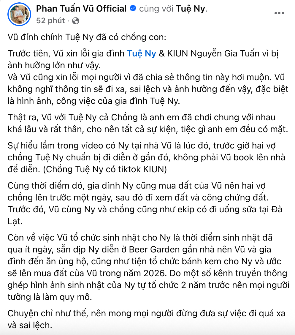 Út Vũ lên tiếng về mối quan hệ với Tuệ Ny