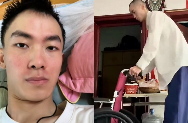   Nam diễn viên hiện chỉ còn 30 kg, bị liệt mặt, nói chuyện và đi lại khó khăn. Ảnh: Weibo.  