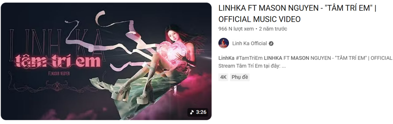 Các sản phẩm âm nhạc của Linh Ka không nhận được nhiều sự quan tâm của công chúng (Ảnh cap màn hình)