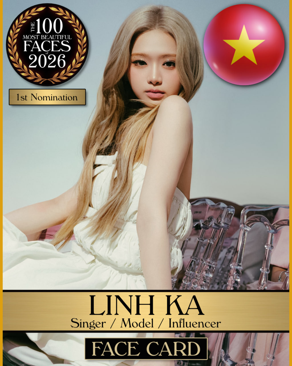 Linh Ka xuất hiện trong danh sách đề cử top 100 gương mặt đẹp nhất thế giới năm 2026 (Ảnh: TC Candler)