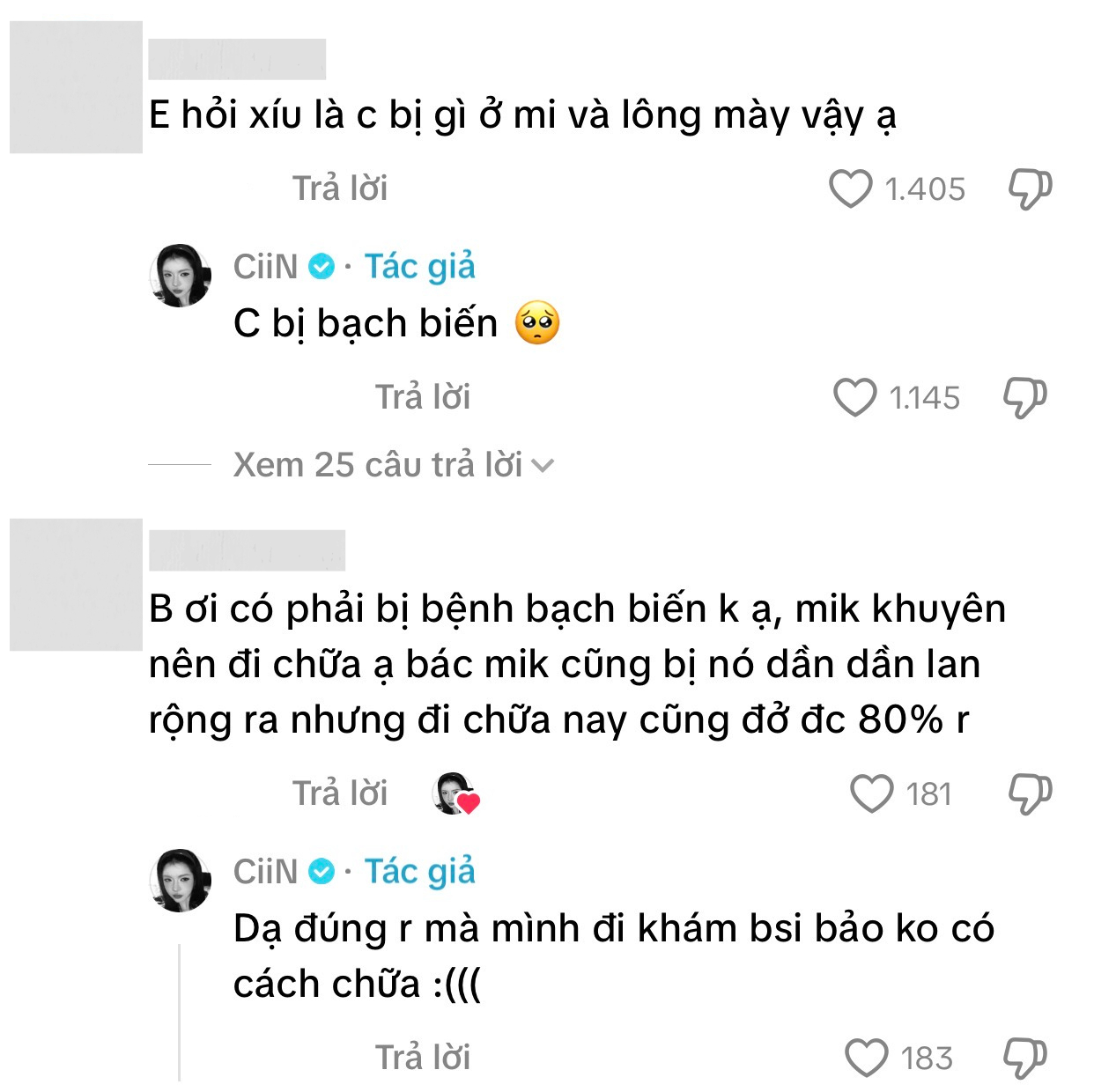 CiiN chia sẻ cô đã đi khám và bác sĩ bảo không có cách chữa