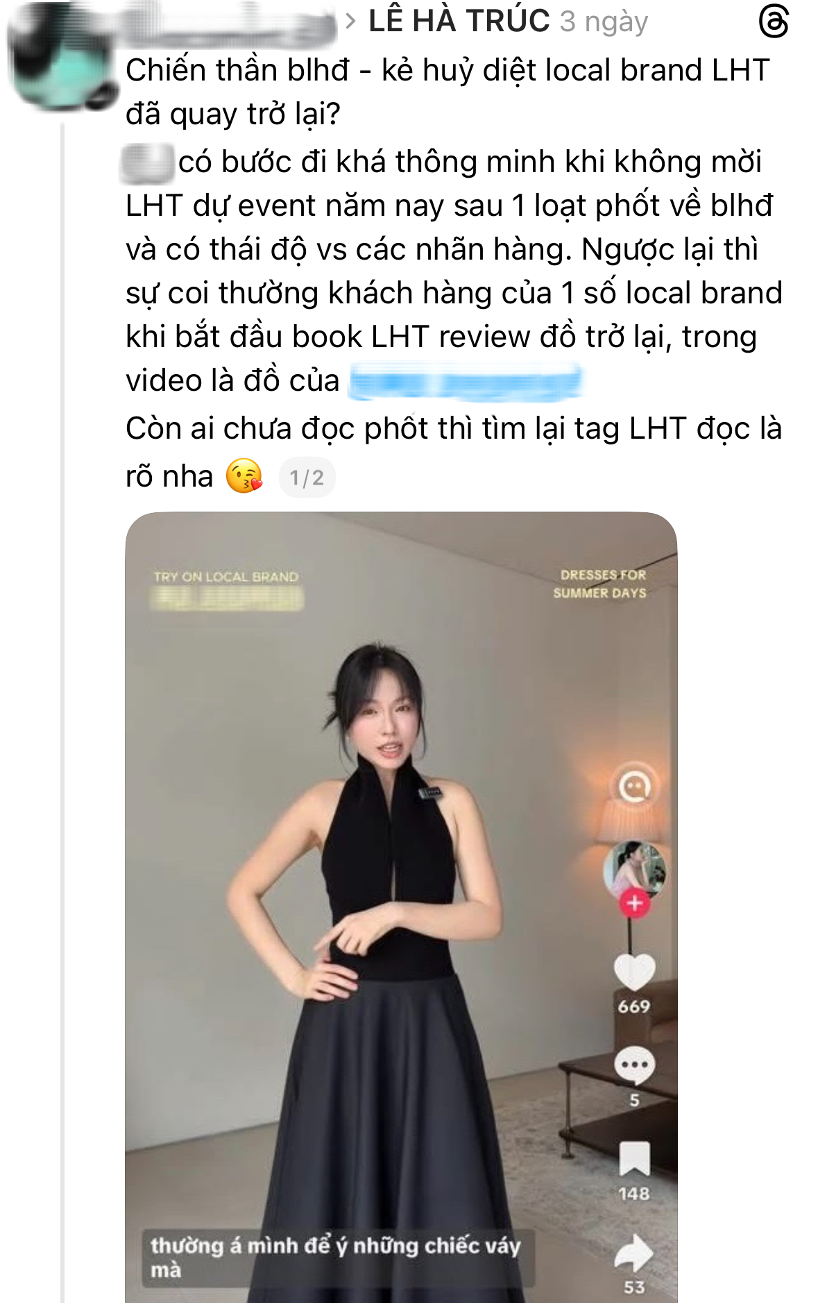 Netizen tiếp tục tranh cãi về việc các brand thời trang book Hà Trúc quảng cáo. Ảnh chụp màn hình