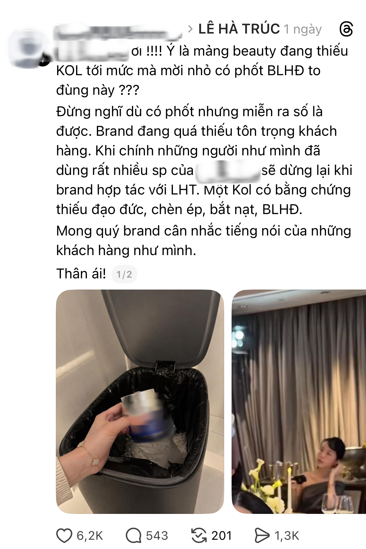 Netizen còn kêu gọi tẩy chay nhãn hàng vì mời Hà Trúc dự sự kiện. Ảnh chụp màn hình.