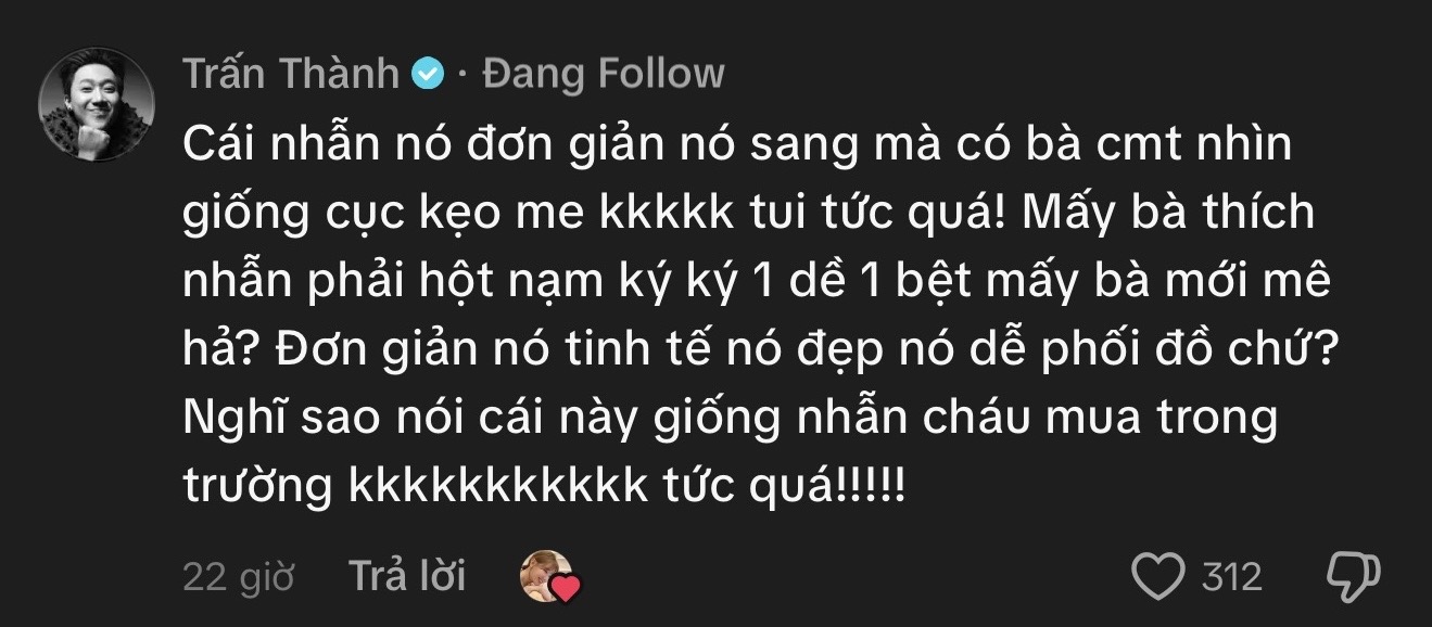 Trấn Thành lên tiếng dưới bài đăng của Hari Won khi lựa chọn của mình không được số đông đồng tình. 