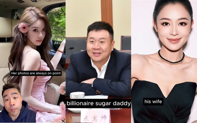  Ur Chinese Unc lên clip nói về drama giữa hot girl  Hua Shanshan(ngoài cùng bên trái) và vị doanh nhân ở giữa, cùng vợ của ông (ngoài cùng bên trái). 