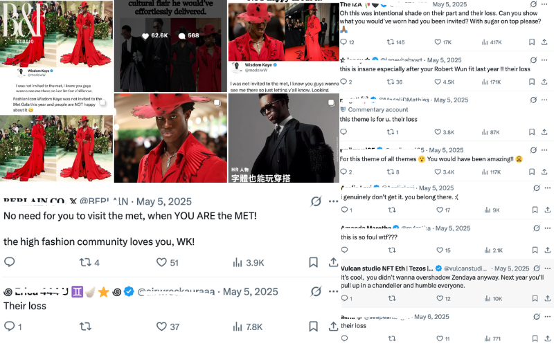  Hàng loạt bài đăng, bình luận của netizen bày tỏ sự tiếc nuối và đòi công bằng cho anh sau khi biết nam TikToker không được mời tới Met Gala 2025.