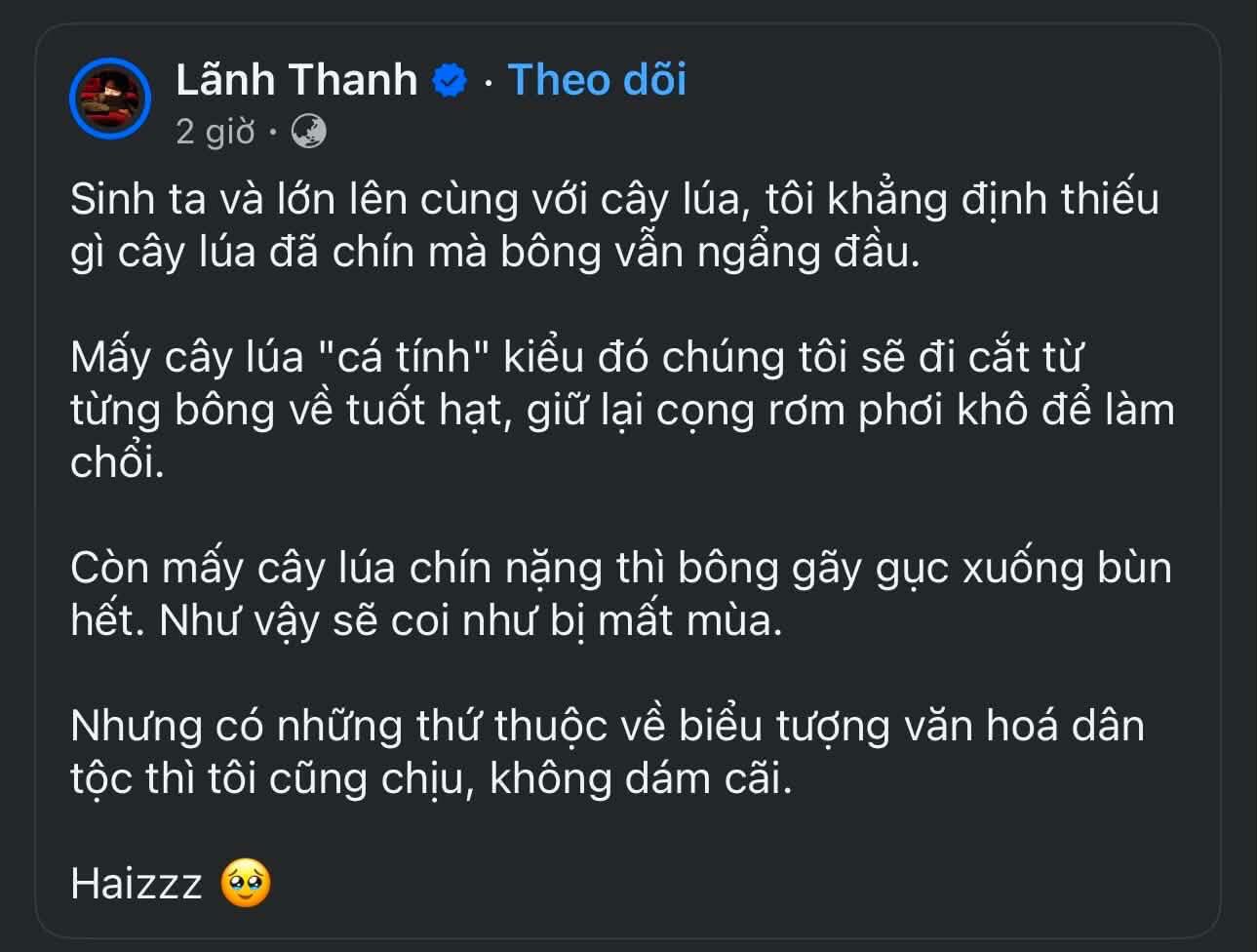 Dòng trạng thái gây tranh cãi của Lãnh Thanh