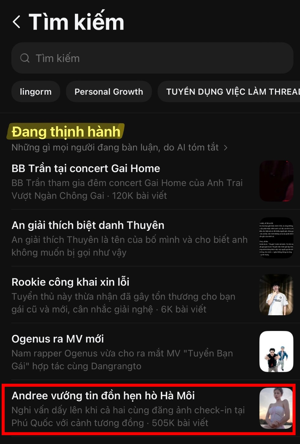 Nghi vấn Andree hẹn hò cùng Hà Môi trở thành chủ đề được bàn tán nhiều trên Threads