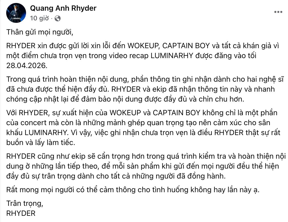RHYDER nhấn mạnh sự xuất hiện của WOKEUP và CAPTAIN BOY là những mảnh ghép quan trọng, góp phần tạo nên cảm xúc cho sân khấu LUMINARH 