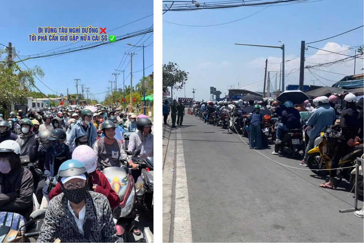 Tình trạng kẹt xe kéo dài ở phà Cần Giờ (Ảnh: Trương Cẩm Giang và Minh)