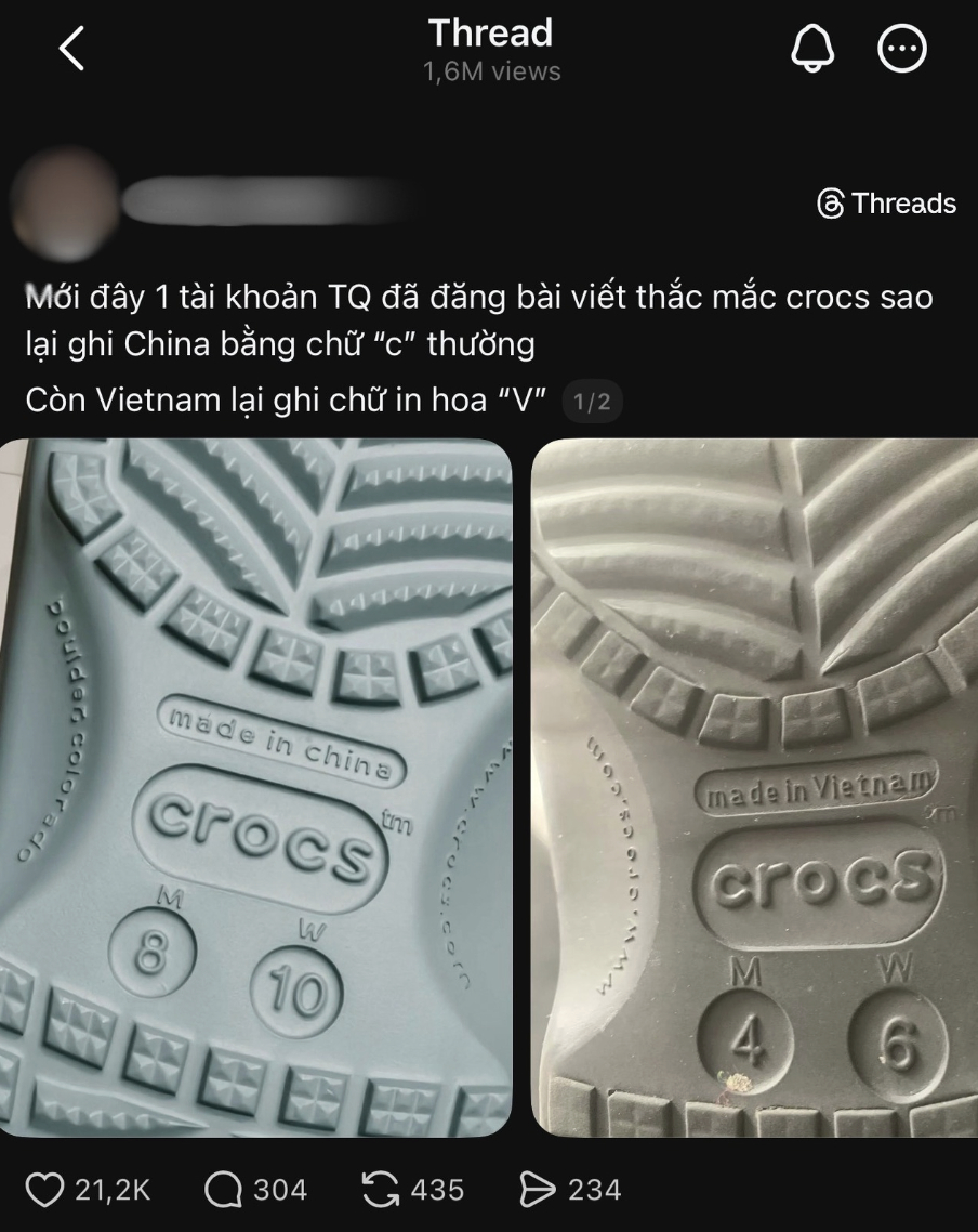 Bài đăng đang gây xôn xao cộng đồng đi Crocs ở Việt Nam.