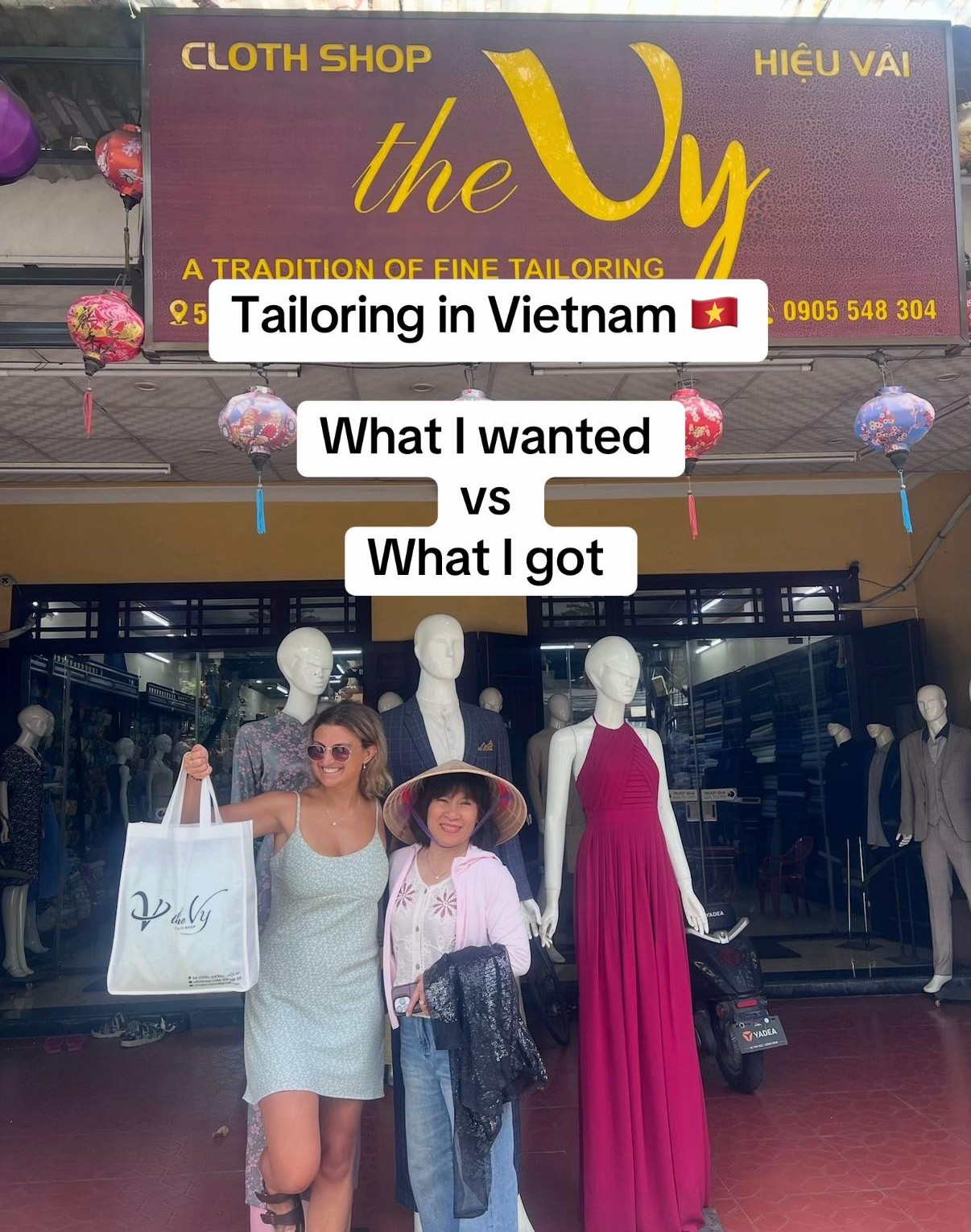 Nữ du khách Tây đã đặt may hàng loạt mẫu từ tiệm có tên The Vy. Nguồn: TikTok @flywithliiv.