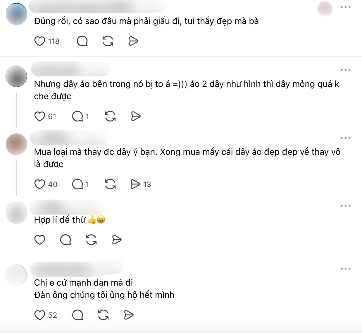 Nhiều anh em cho rằng chị em không cần quá áp lực chuyện giấu dây áo, miễn mặc đẹp và tự tin là đủ. (Nguồn: Threads)