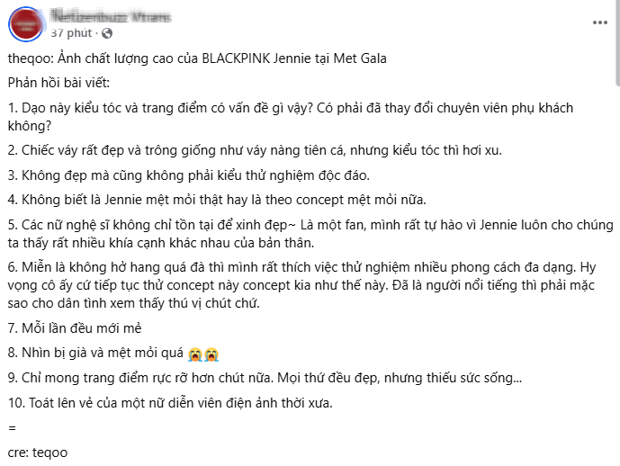 Jennie nói về màn xuất hiện gây chia rẽ nhất Met Gala 2026: 