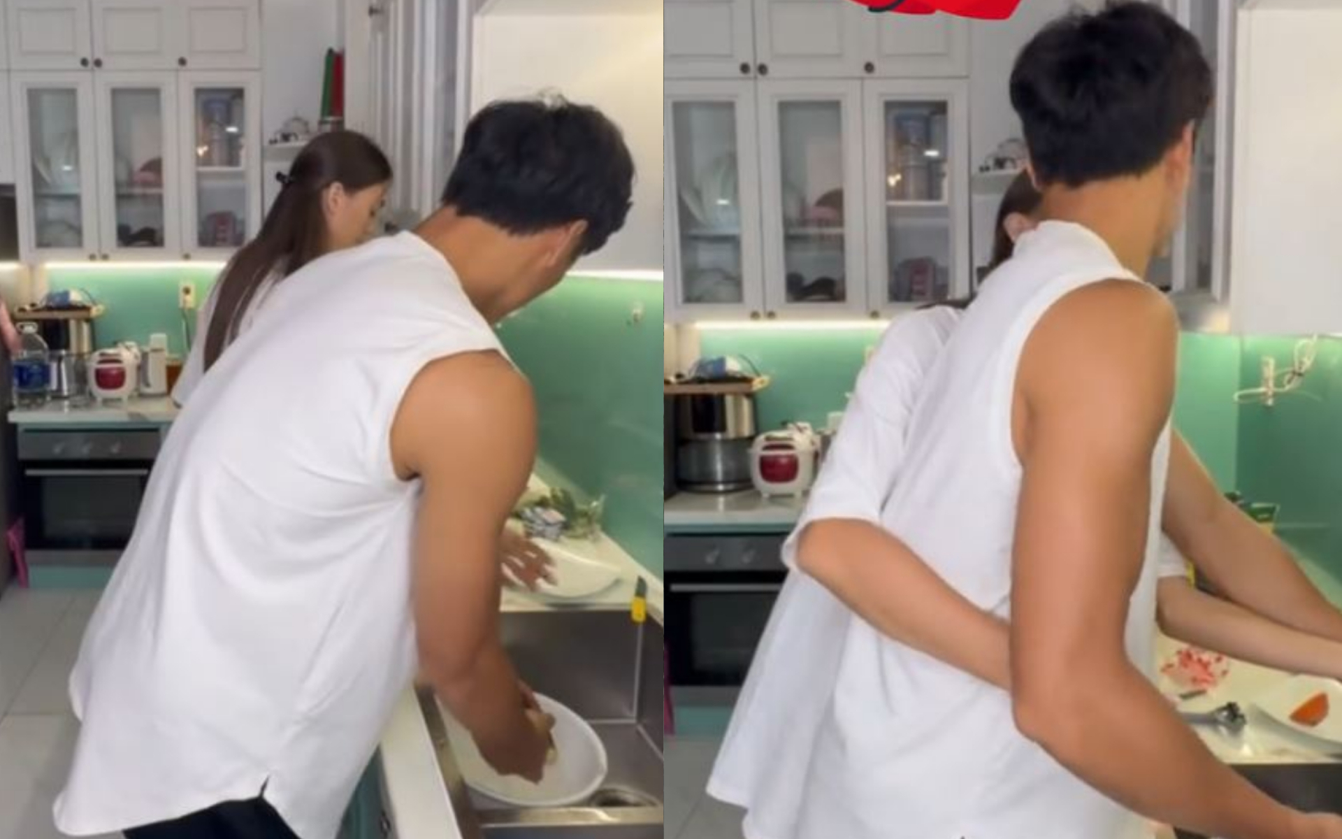 Cả hai cùng nấu ăn, rửa bát.