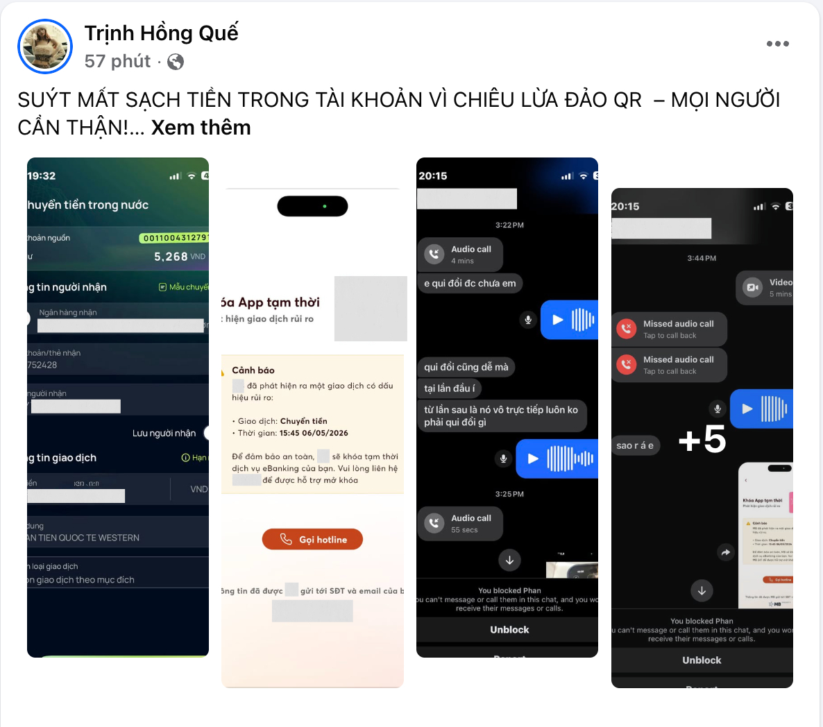 Người mẫu Hồng Quế đăng bài cảnh báo lừa đảo