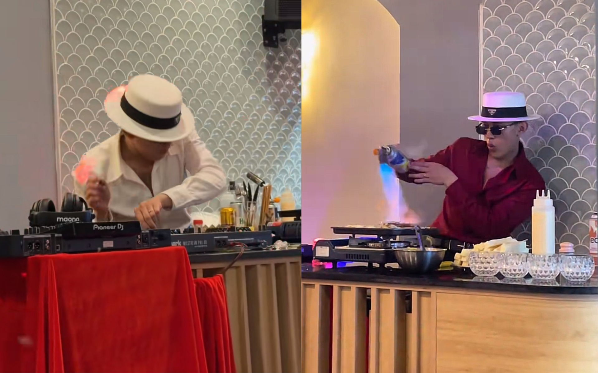 Anh chàng vừa đánh DJ, vừa nấu ăn.