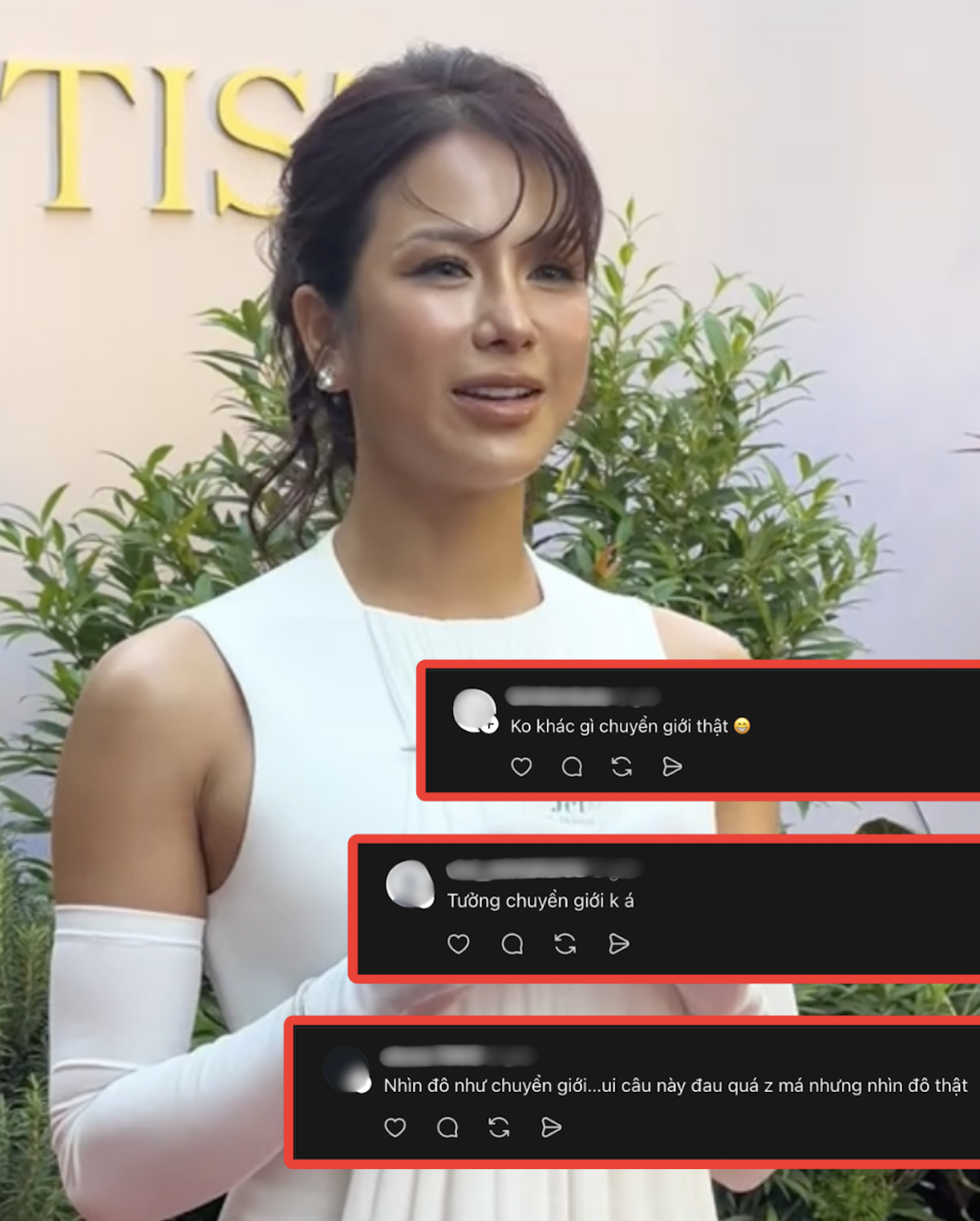 Từ màu da và trang phục vô tình làm thân trên kém thon gọn, Diệp Lâm Anh bị nhận xét kém duyên. 