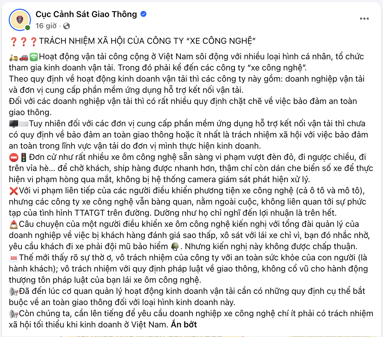 Tài xế bị đánh giá 1 sao vì nhắc khách đội mũ bảo hiểm: Cục CSGT lên tiếng cảnh báo, nhắc nhở hãng xe công nghệ