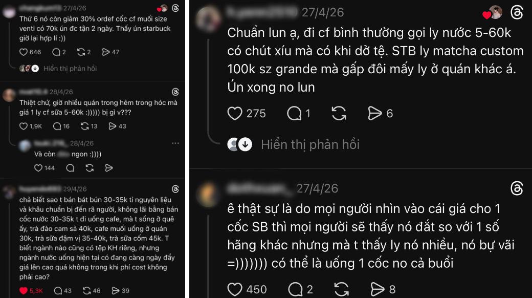 Đa phần đều cho rằng mặt bằng giá đồ uống hiện tại đã thay đổi quá nhanh. Ảnh: Chụp màn hình