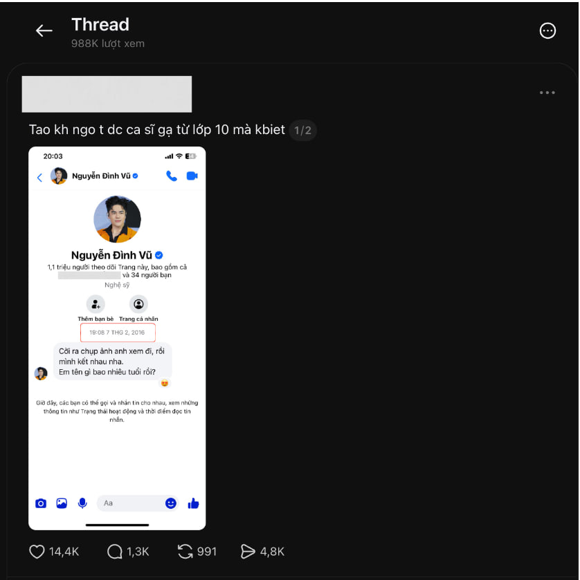 Bài đăng thu hút lượng xem khủng trên Threads liên quan đến Nguyễn Đình Vũ