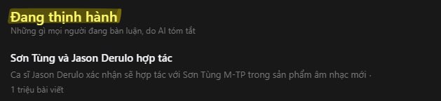 Thông tin về màn hợp của Sơn Tùng M-TP và Jason Derulo lọt thẳng vào danh sách xu hướng trên Threads với 1 triệu bài đăng