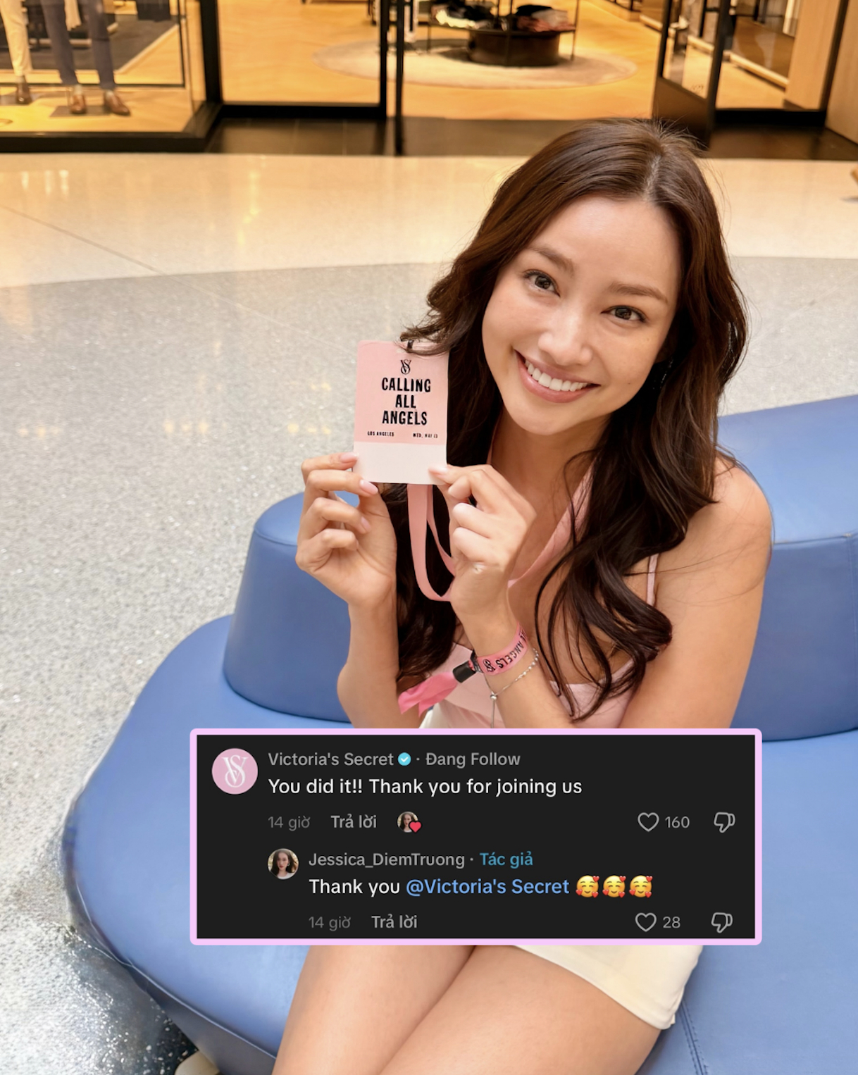 Tài khoản Victoria's Secret để lại bình luận dưới video của Trúc Diễm.