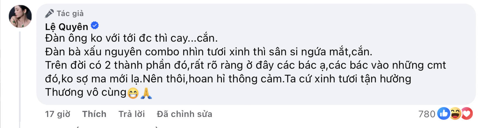 Lệ Quyên đáp trả những bình luận kém duyên bàn tán về ngoại hình của cô 