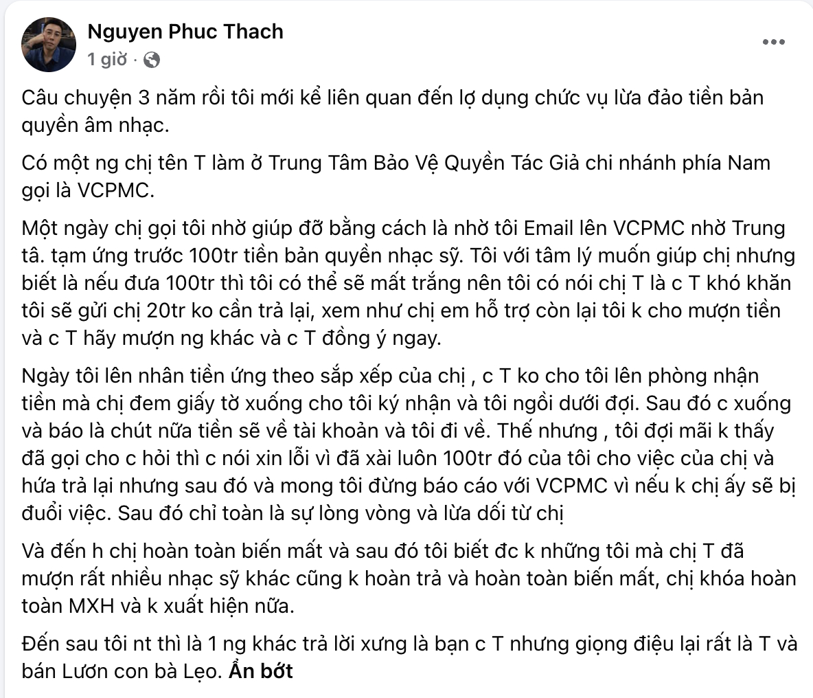 Bài đăng của Only C gây xôn xao mạng xã hội liên quan số tiền tác quyền nhạc