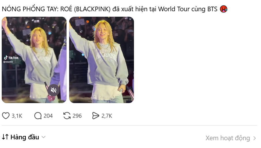 Dân mạng trêu đùa rằng Rosé xuất hiện tại concert của BTS