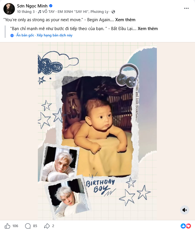 Bài đăng gần nhất trên trang cá nhân của Sơn Ngọc Minh. Sau đó nam ca sĩ không lộ diện hay có động thái nào giữa tin gia đình tìm kiếm (Ảnh: Chụp màn hình)