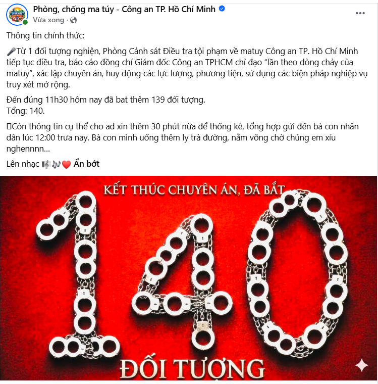 Công an TP.HCM công bố bắt giữ 140 đối tượng liên quan chuyên án đường dây ma túy đặc biệt nghiêm trọng