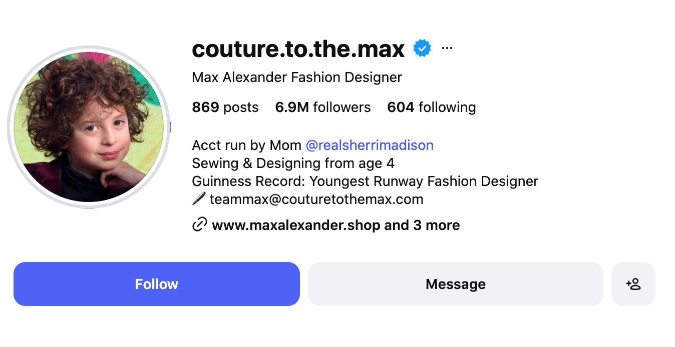 Tài khoản instagram của Max hiện đang có khoảng gần 7 triệu người theo dõi.