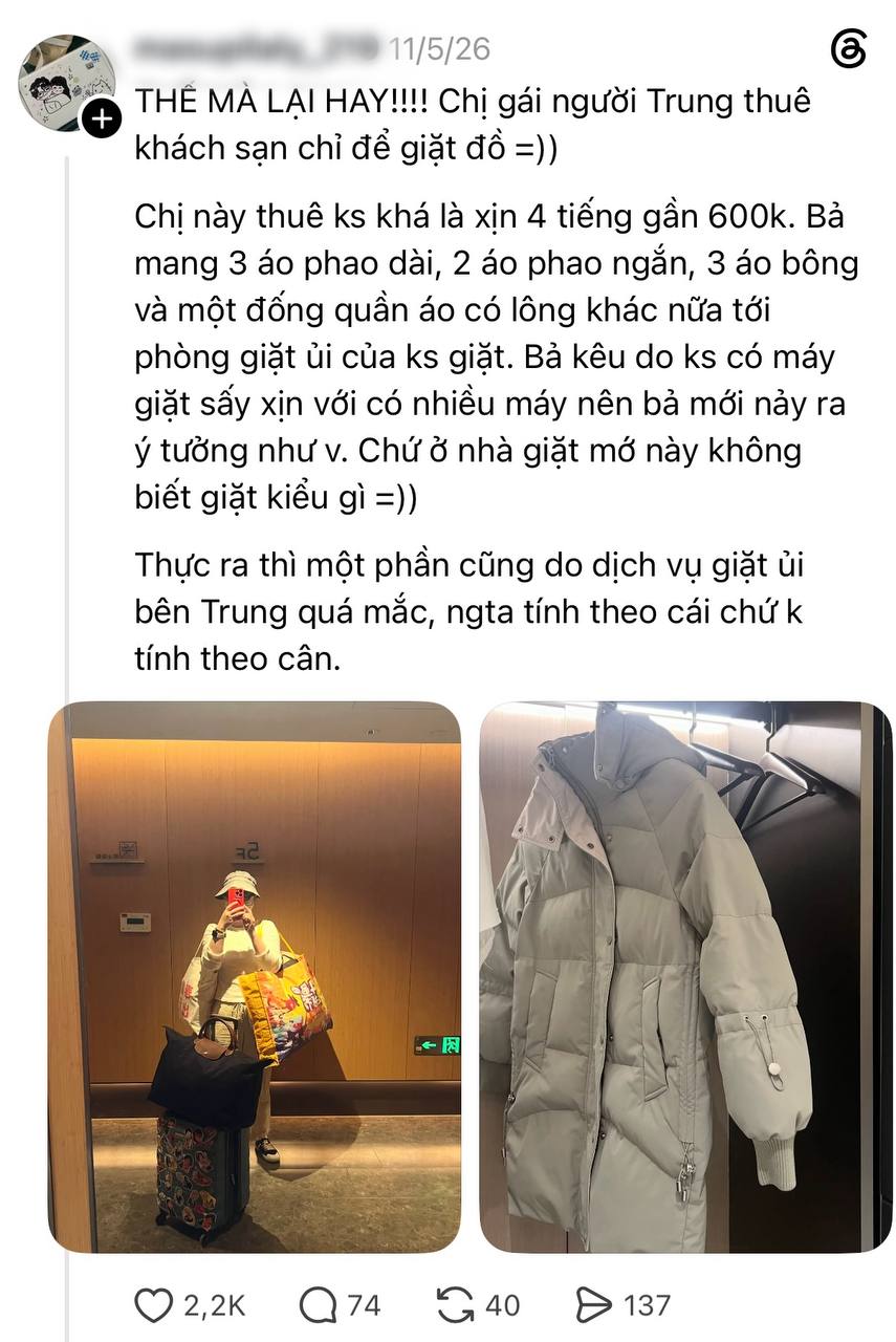 Bài đăng chia sẻ tip giặt đồ của một cô gái người Trung Quốc sao cho tiết kiệm