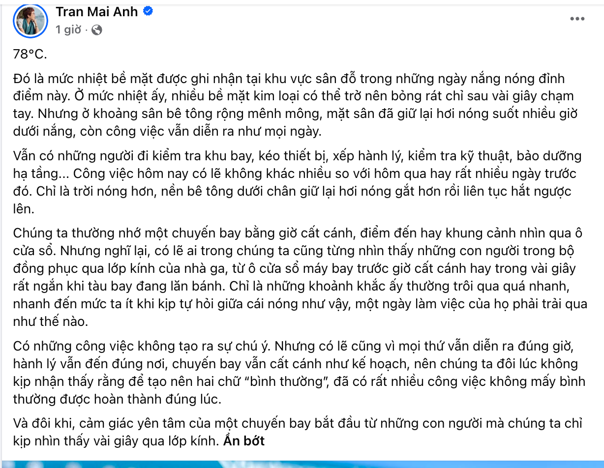 Bài chia sẻ của Nhà báo Trần Mai Anh trên mạng xã hội