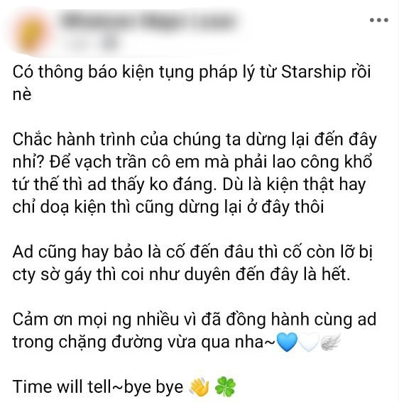 Blog này lên tiếng sau khi thông tin khởi kiện từ Starship lan truyền