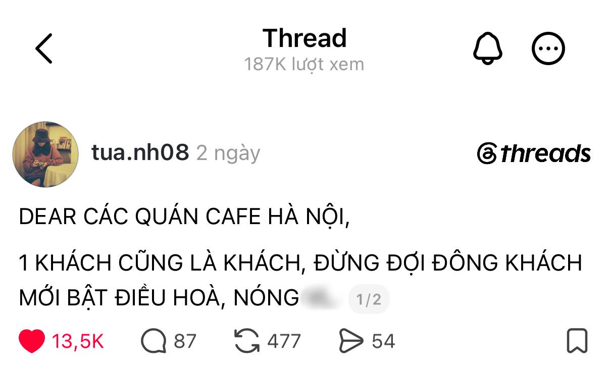 Một bài đăng gây chú ý khi không ít quán cà phê hạn chế bật điều hòa vì lượng khách quá ít.