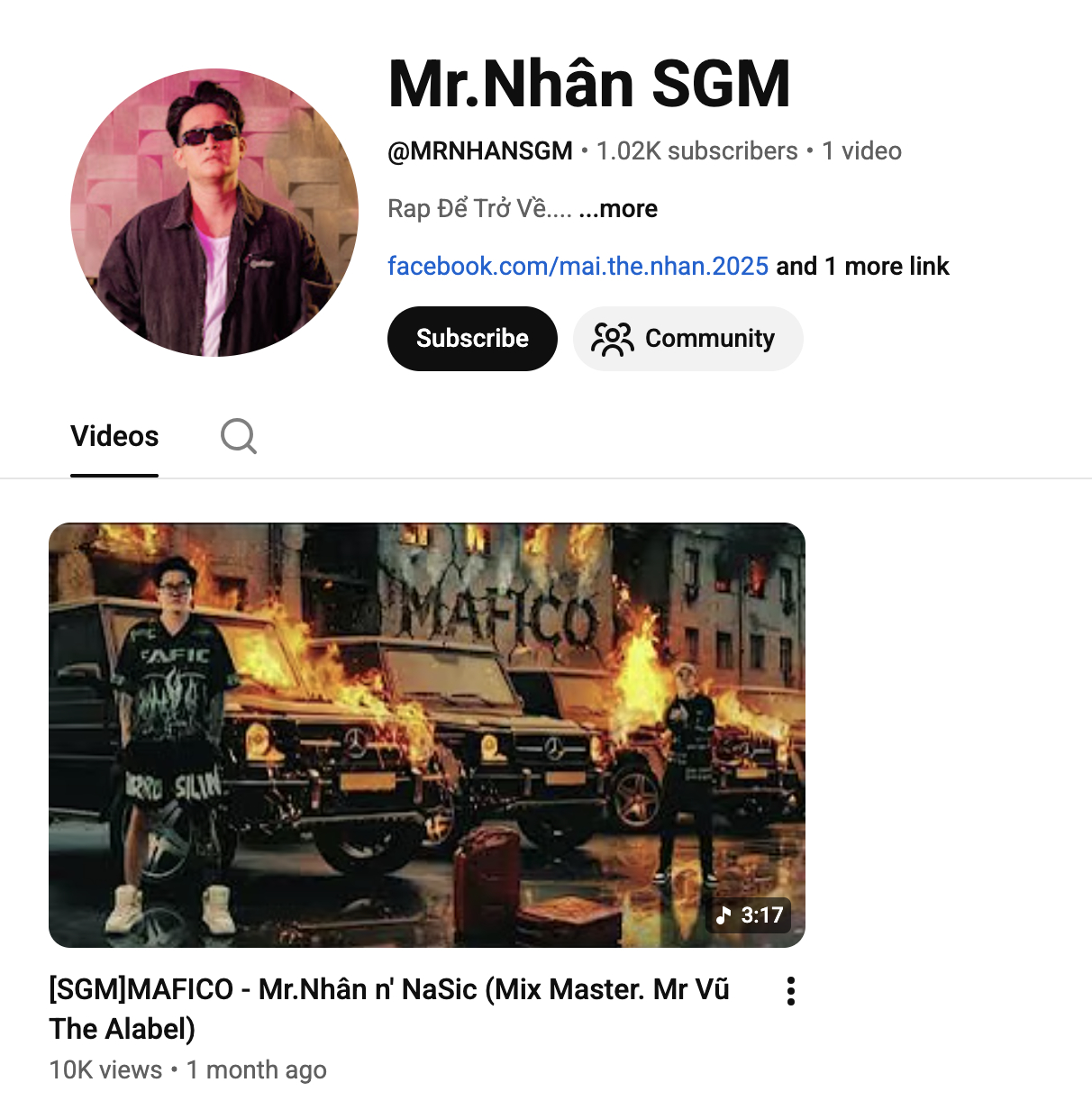 Video duy nhất còn lại trên kênh Youtube có tên nam rapper