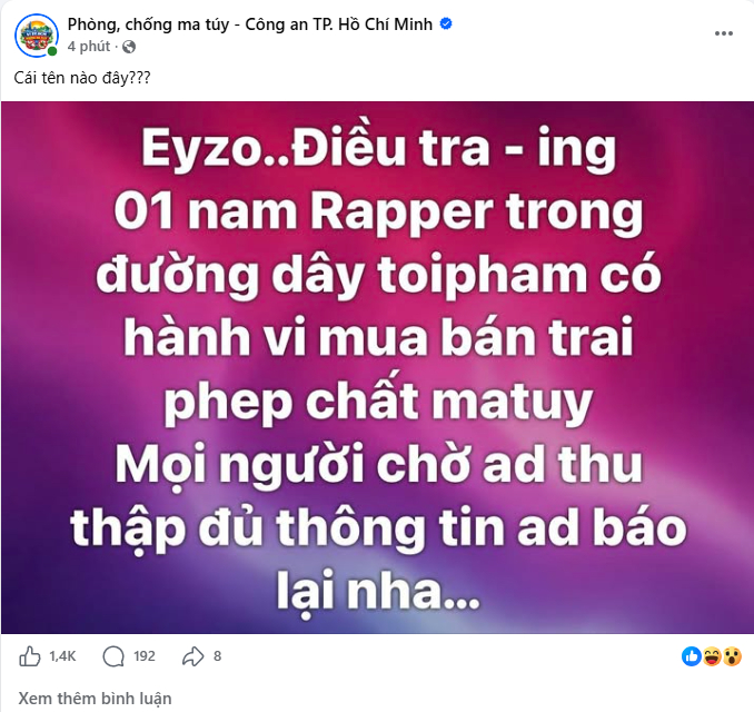 Bài đăng trên Trang Phòng, chống ma túy - Công an Thành phố Hồ Chí Minh (Ảnh: Chụp màn hình)